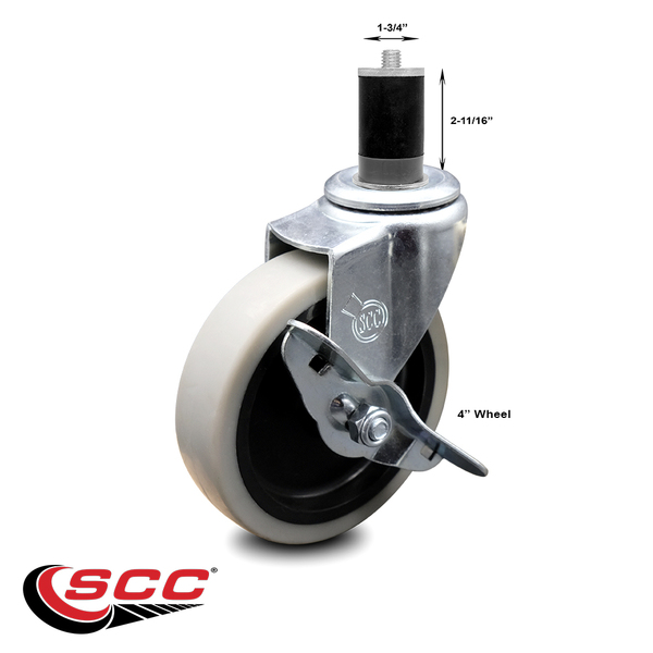 Service Caster 4 Inch Thermoplastic Rubber Wheel 1-3/4 Inch Expanding Stem Caster with Brake SCC-EX05S410-TPRS-SLB-134
